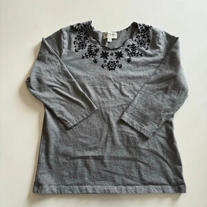 Norm Thompson-Gray-Black-Scallop-Embroidery- 3/4 sleeve- 100% Cotton- M Petite
